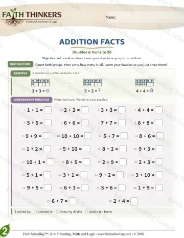 2nd Grade math worksheet — Addition Facts (Practice 8)