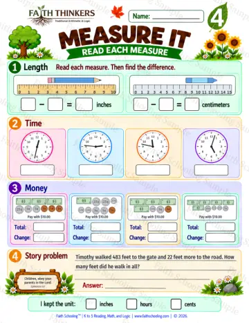 4th Grade math worksheet — Measurement Practice 7