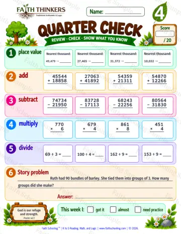 4th Grade math worksheet — Quarter Check Practice 4