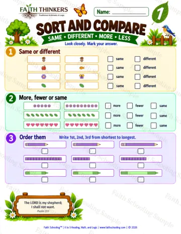 1st Grade math worksheet — Comparing and Ordering Sizes Practice 7
