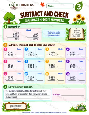 3rd Grade math worksheet — Subtraction with Regrouping Practice 5