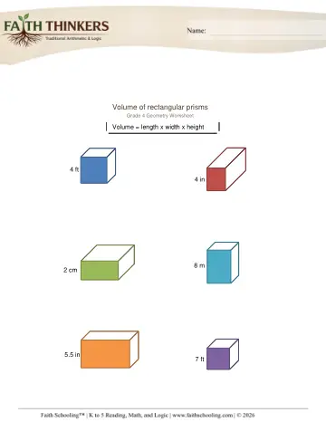 Grade 4 Math: Volume Surface Area — worksheet preview