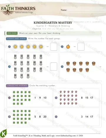 Kindergarten math worksheet — Numerals Ordering 2 (Practice 5)