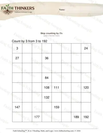 2nd Grade math worksheet — Skip Counting. Counting by 3s 5