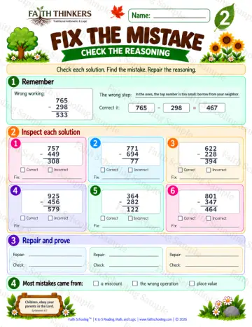 2nd Grade math worksheet — Fix The Mistake Practice 9