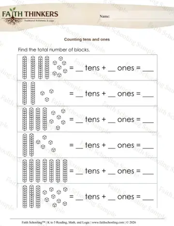 1st Grade math worksheet — Base Ten Blocks Count Tens Ones 2