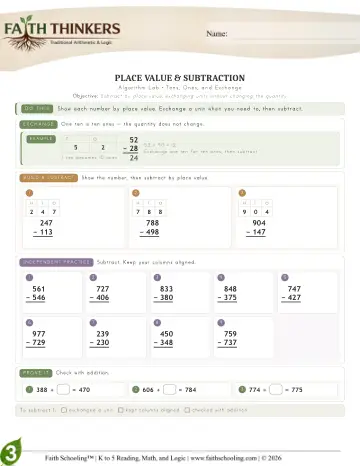 Grade 3 Math: Place Value — worksheet preview