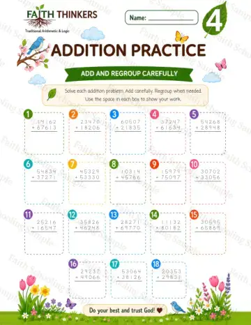4th Grade math worksheet — Spring Addition Practice 4