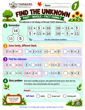 1st Grade math worksheet — Find The Unknown Practice 9