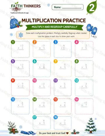 2nd Grade math worksheet — Winter Multiplication Practice 9