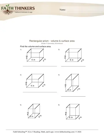 Grade 5 Math: Volume Surface Area — worksheet preview