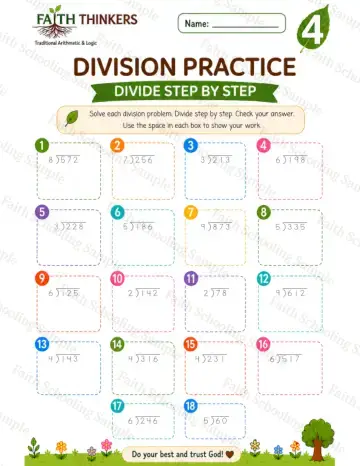 4th Grade math worksheet — Summer Division Practice 7