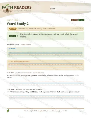 5th Grade vocabulary & word study worksheet — Vocabulary — Context Clues (Practice 2) (Practice 1)