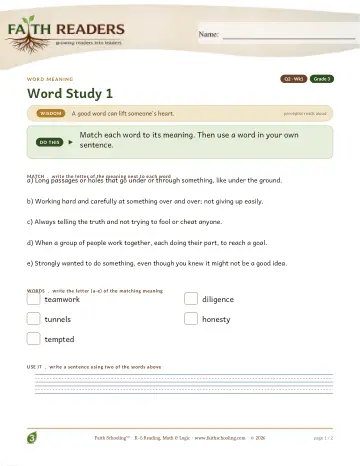 Grade 3 Vocabulary, Morphology & Word Study: Word Meaning — worksheet preview