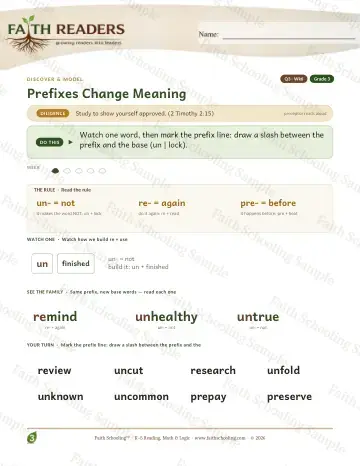 3rd Grade vocabulary & word study worksheet — Prefixes Change Meaning — Lesson (Practice 6)