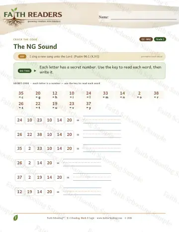 1st Grade phonics worksheet — The NG Sound — Crack The Code (Practice 2)