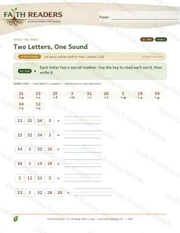 1st Grade phonics worksheet — Word Games & Puzzles. Q1 Two Letters One Sound — Crack The Code (Practice 5)