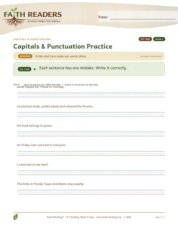 Grade 2 Grammar & Writing: Capitalization Punctuation — worksheet preview