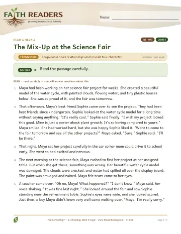 Grade 5 Reading Comprehension & Fluency: Read And Recall — worksheet preview