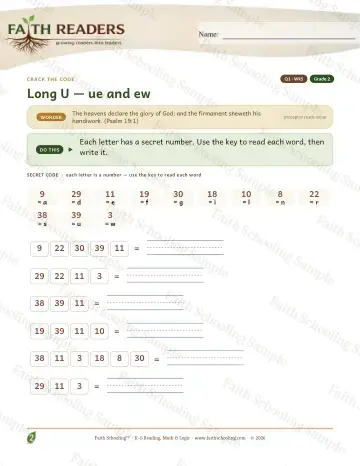2nd Grade phonics worksheet — Long U Ue Ew — Crack The Code (Practice 5)