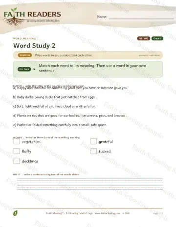 1st Grade vocabulary & word study worksheet — Vocabulary — Word Meaning (Practice 2) (Practice 2)