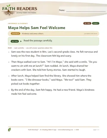 Grade 2 Reading Comprehension & Fluency: Inference And Evidence — worksheet preview