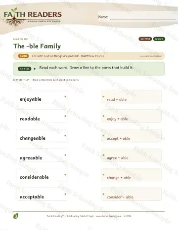 3rd Grade phonics worksheet — The Ble Family — Match Up (Practice 2)