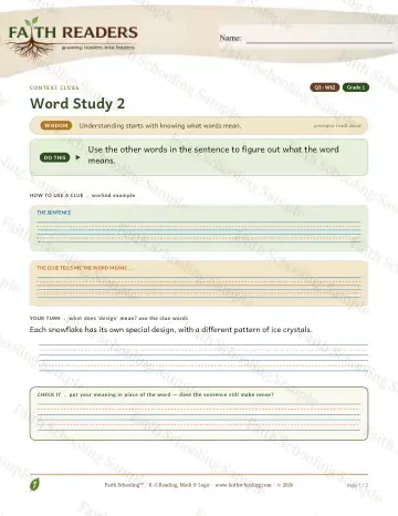 1st Grade vocabulary & word study worksheet — Vocabulary — Context Clues (Practice 2) (Practice 2)
