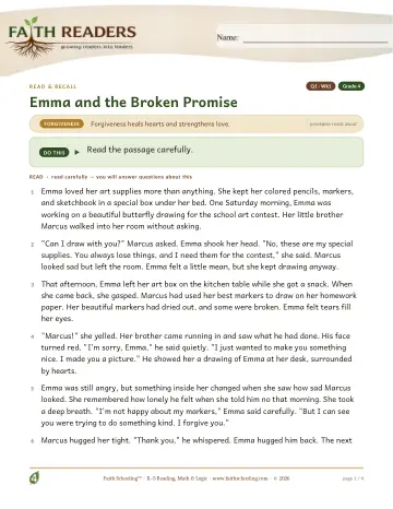 Grade 4 Reading Comprehension & Fluency: Read And Recall — worksheet preview
