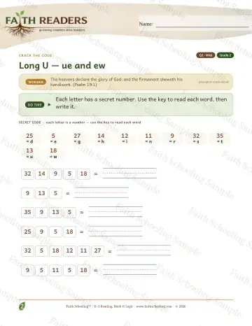 2nd Grade phonics worksheet — Long U Ue Ew — Crack The Code (Practice 6)