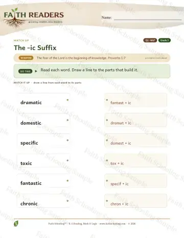 5th Grade vocabulary & word study worksheet — The Ic Suffix — Match Up (Practice 7)