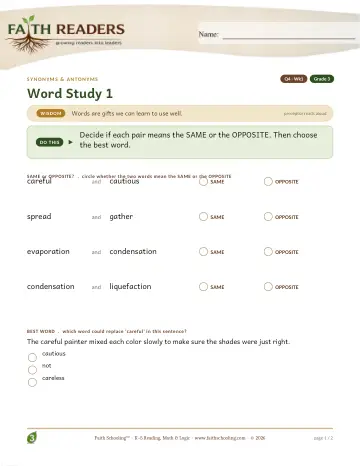 Grade 3 Vocabulary, Morphology & Word Study: Synonyms Antonyms — worksheet preview