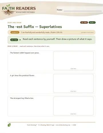 Grade 3 Vocabulary, Morphology & Word Study: Est Suffix — worksheet preview
