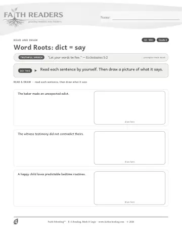 Grade 4 Vocabulary, Morphology & Word Study: Word Roots Dict Say — worksheet preview