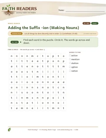 Adding The Suffix Ion Making Nouns — Word Search (Practice 1)