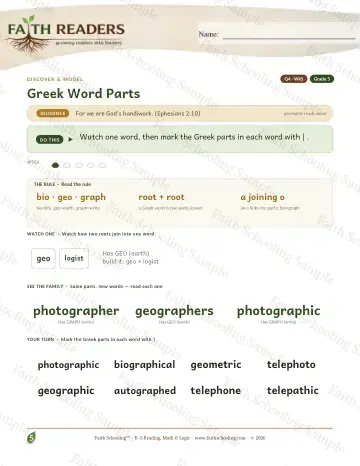 5th Grade vocabulary & word study worksheet — Greek Word Parts — Lesson (Practice 5)