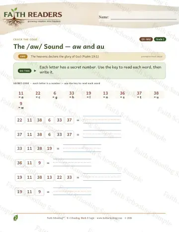 2nd Grade phonics worksheet — The AW AU Sound — Crack The Code (Practice 2)