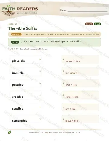 5th Grade vocabulary & word study worksheet — The Ible Suffix — Match Up (Practice 4)