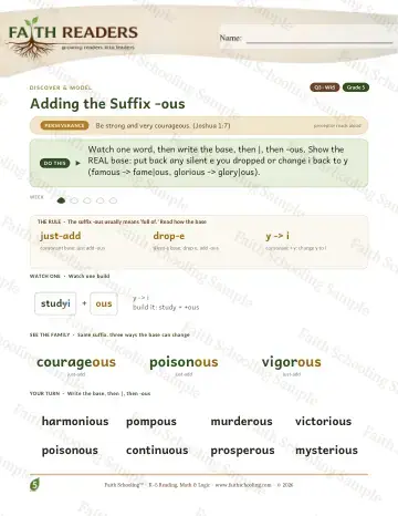 5th Grade vocabulary & word study worksheet — Adding The Suffix Ous — Lesson (Practice 5)