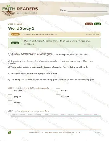 3rd Grade vocabulary & word study worksheet — Vocabulary — Word Meaning (Practice 1) (Practice 3)