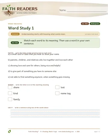 Kindergarten Vocabulary, Morphology & Word Study: Word Meaning — worksheet preview