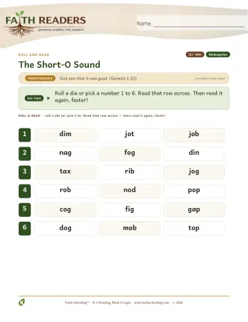 The Short O Sound — Roll And Read (Practice 1)