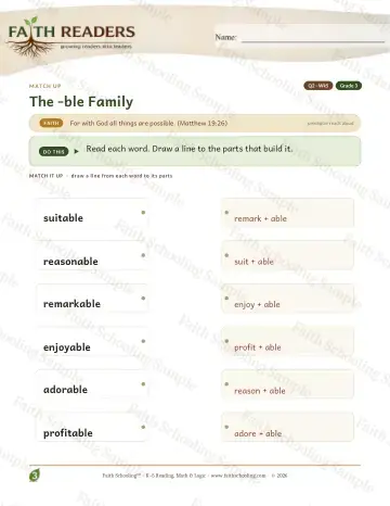3rd Grade phonics worksheet — The Ble Family — Match Up (Practice 5)