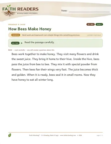 Grade 1 Reading Comprehension & Fluency: Sequence And Cause — worksheet preview