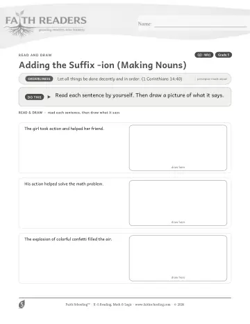 Grade 5 Vocabulary, Morphology & Word Study: Adding The Suffix Ion Making Nouns — worksheet preview