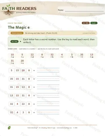 1st Grade phonics worksheet — The Magic E — Crack The Code (Practice 5)