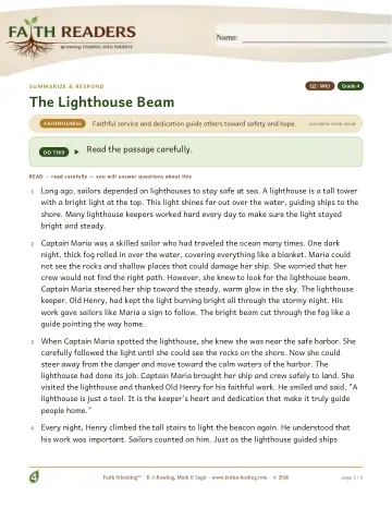 Grade 4 Reading Comprehension & Fluency: Summarize And Respond — worksheet preview