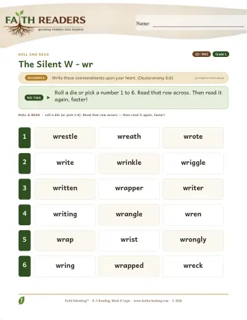 Silent W Wr — Roll And Read (Practice 1)
