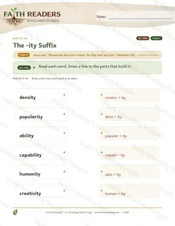 5th Grade vocabulary & word study worksheet — The Ity Suffix — Match Up (Practice 4)