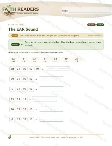 2nd Grade phonics worksheet — The Ear Sound — Crack The Code (Practice 1)